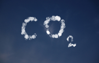 CO2 written in clouds in the sky